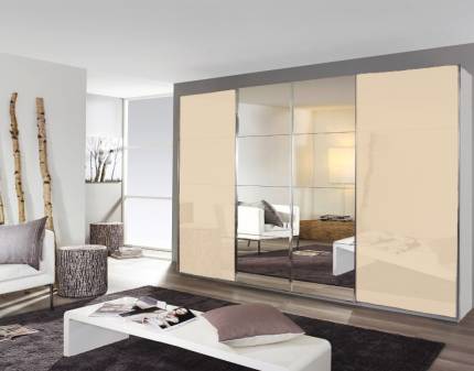 Dulap cu usi glisante SYNCRONO 271x230x62cm alb alpin/ sticla champagne - oglinda configurabil