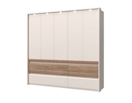 Dulap cu 5 usi cu balamale si 4 serare INVICTUS 232x226x60cm casmir/ stejar tabac, rama passepartout cu LED