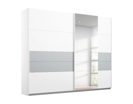Dulap cu usi glisnate BOSTON EXTRA 226x210x62cm alb alpin/ silk grey - oglinda, maner alb alpin