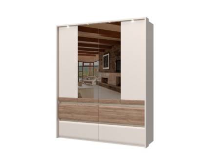 Dulap cu 4 usi cu balamale si 4 serare INVICTUS 187x226x60cm casmir/ stejar tabac - oglinda, rama passepartout cu LED