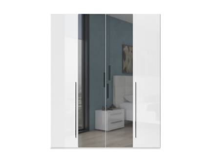 Dulap cu 4 usi cu balamale PIANO WHITE 182x224x56cm alb lucios/ oglinda, manere crom